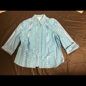 Doncaster cotton blue 3/4 sleeve blouse